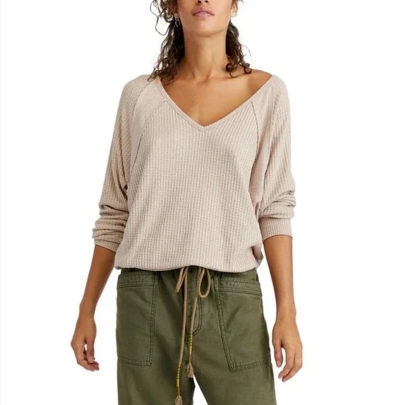 We The Free Tops - We The Free Santa Clara Toasted Oats Thermal Waffle Long Sleeve Shirt Small